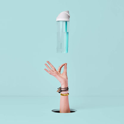 20 oz O2COOL Mist 'N Sip Water Bottle, 2-in-1 Mist and Sip, No-Leak Pull Top Spout, Reusable Sports Bottle, Flamingo