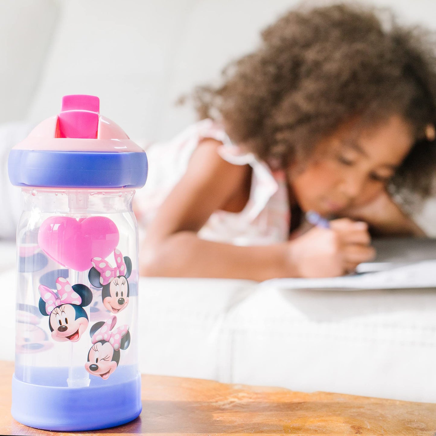 The First Years Disney Minnie Mouse Sip & See Kids Water Bottle – 12 oz Spill-Proof Toddler Cup