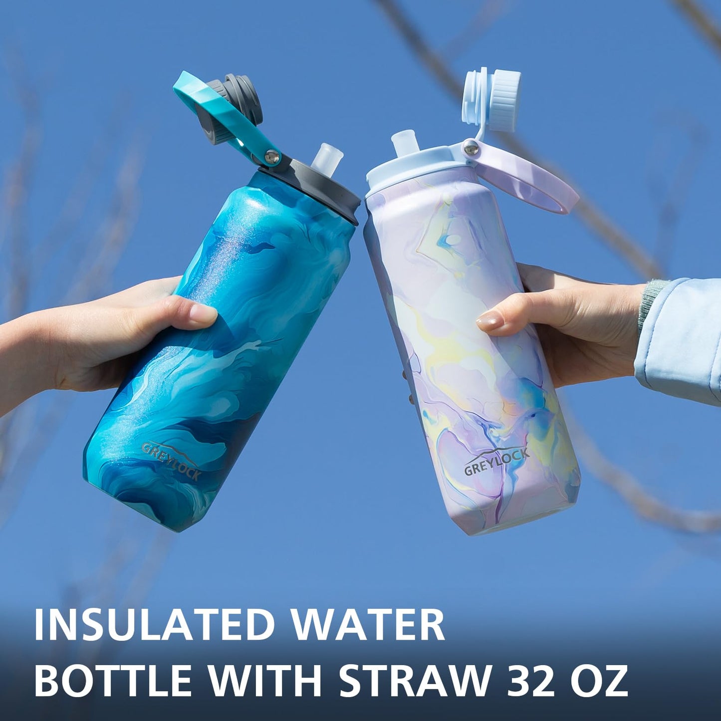 24 oz Greylock Insulated Stainless Steel Water Bottle with Straw Lid, Leak-Proof, Vacuum Flask, Keeps Cold & Hot 24H, Carry Handle, Silicone Spout, BPA-Free, Purple, Gym, Hiking, Travel