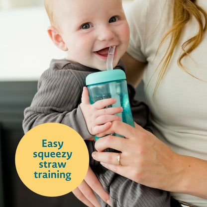 3 Pack 7 oz The First Years Squeeze & Sip Toddler Straw Cups, Squeezable Transition Sippy Cups with Silicone Straw, Ages 6 Months+
