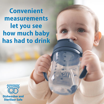 Dr. Brown's Milestones Baby's First Straw Cup – 2 Pack Training Cups with Weighted Straw, 9 oz/270 mL Each, Dark Blue & Vintage Yellow, BPA-Free, for Babies 6 Months+