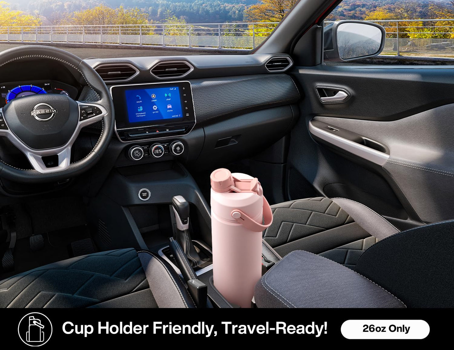 26 oz Insulated Stainless Steel Water Bottle with 2-in-1 Straw and Spout Lid, Leak-Proof, Cold 24H for Sports, Travel, School, Cotton Candy