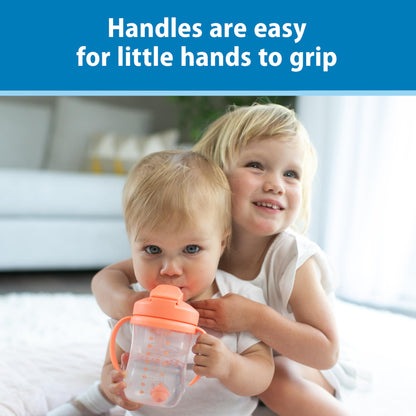 Dr. Brown's Milestones Baby's First Straw Cup – 9 oz/270 mL Training Cup with Weighted Straw, BPA-Free, Coral, for Babies 6 Months+