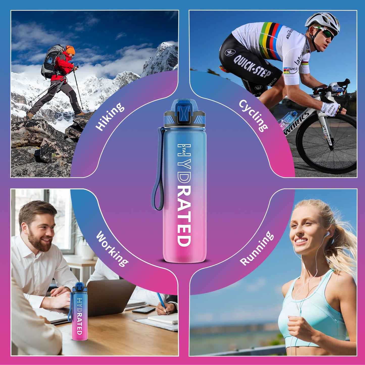 32 oz Motivational Water Bottle with Straw, Time Marker, BPA-Free Tritan, 1L Leak-Proof Sports Bottle with Carry Strap for Women, Gym, Fitness, Outdoor