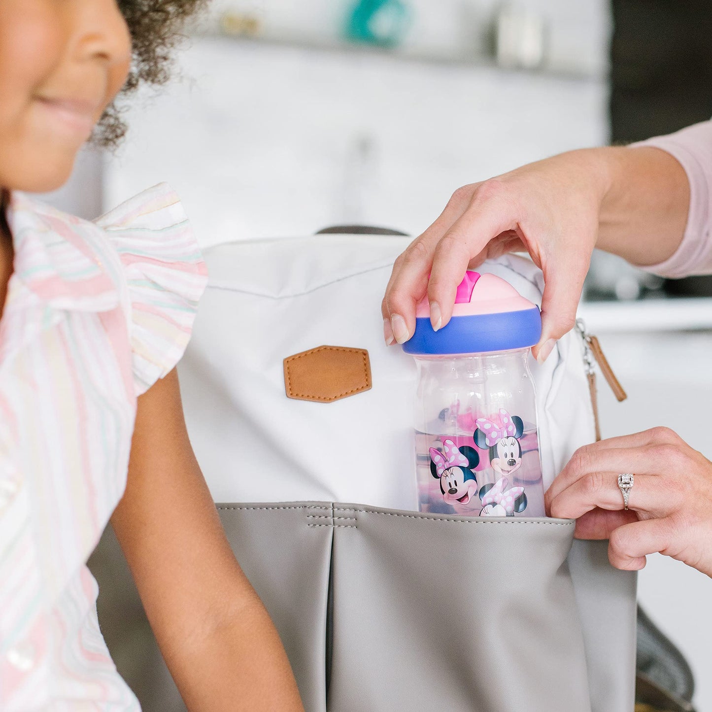 The First Years Disney Minnie Mouse Sip & See Kids Water Bottle – 12 oz Spill-Proof Toddler Cup