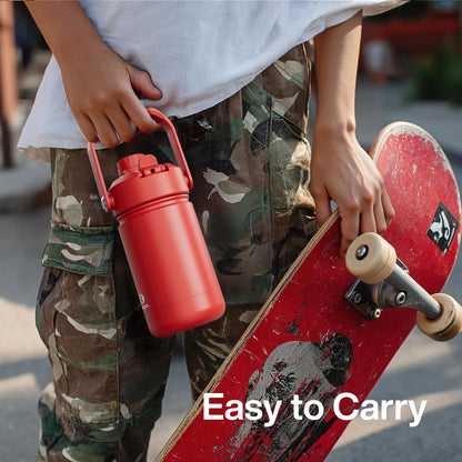 40 oz Insulated Stainless Steel Water Bottle with Two-Way Spout, Built-In Straw, Bucket Handle, BPA-Free, Leak-Proof, Lightly Toasted